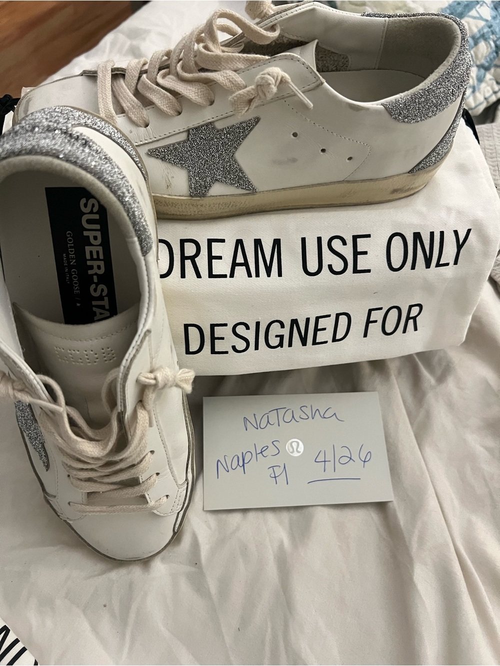 Golden Goose White Leather Low-Top Sneakers with Silver Glitter Star